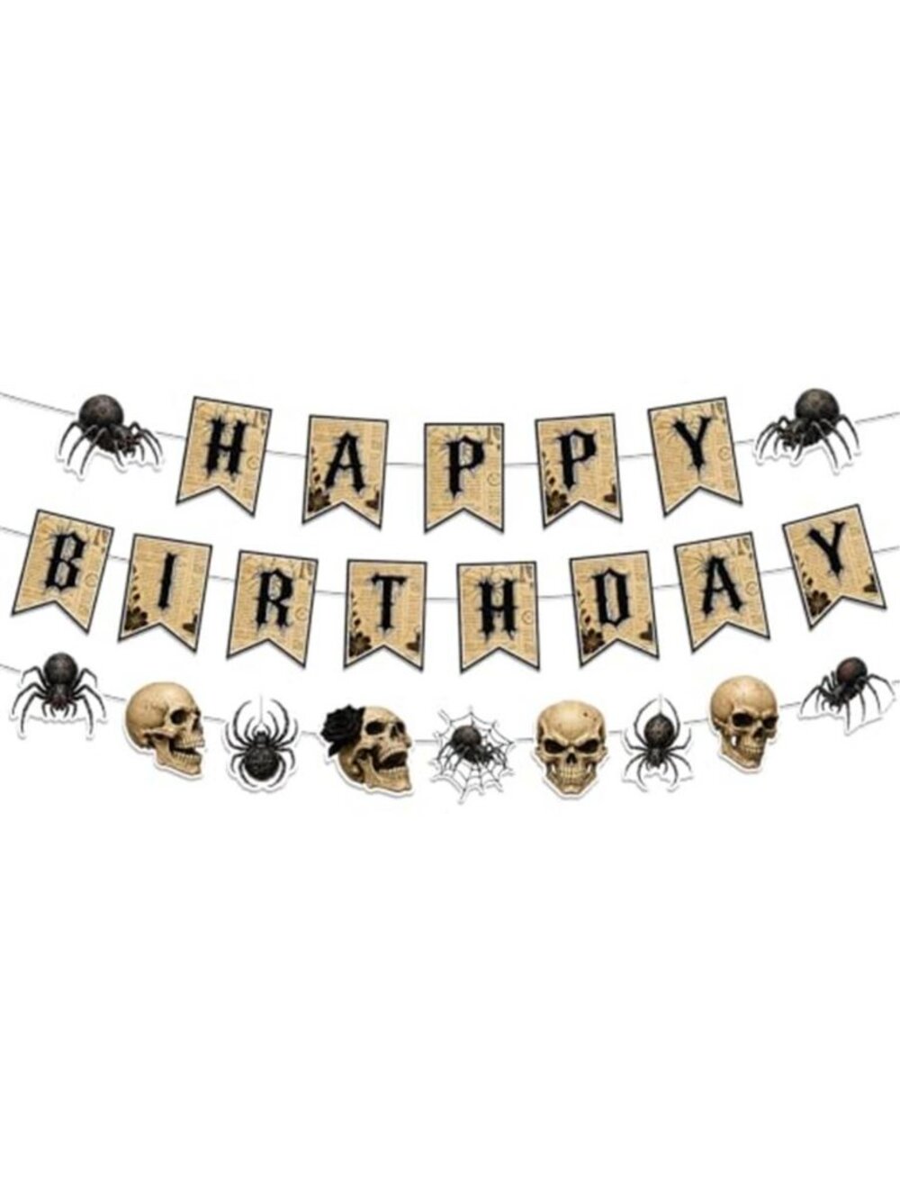 Vintage Gothic Birthday Banner Decorations Skeleton Spider Skull Goth Birthday